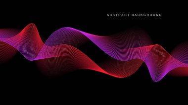 Siyah arkaplanda soyut parlayan dalga çizgileri. Dinamik dalga deseni. Modern dalgalı hatlar. Gelecekçi teknoloji konsepti. Pankart, poster, kapak, broşür, broşür, web sitesi