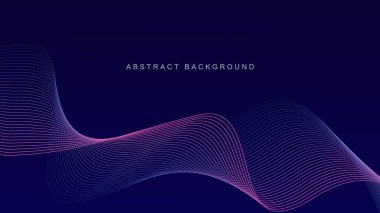 Koyu mavi arka planda soyut parlak dalga çizgileri. Dinamik dalga deseni. Modern dalgalı hatlar. Gelecekçi teknoloji konsepti. Pankart, poster, kapak, broşür, broşür, web sitesi