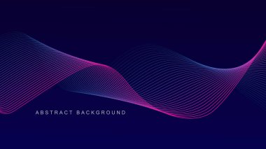 Koyu mavi arka planda soyut parlak dalga çizgileri. Dinamik dalga deseni. Modern dalgalı hatlar. Gelecekçi teknoloji konsepti. Pankart, poster, kapak, broşür, broşür, web sitesi