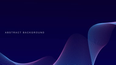 Koyu mavi arka planda soyut parlak dalga çizgileri. Dinamik dalga deseni. Modern dalgalı hatlar. Gelecekçi teknoloji konsepti. Pankart, poster, kapak, broşür, broşür, web sitesi