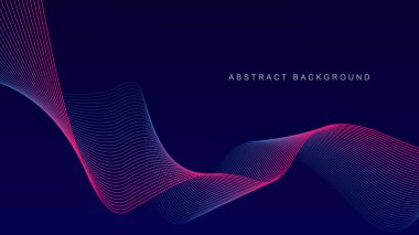 Koyu mavi arka planda soyut parlak dalga çizgileri. Dinamik dalga deseni. Modern dalgalı hatlar. Gelecekçi teknoloji konsepti. Pankart, poster, kapak, broşür, broşür, web sitesi