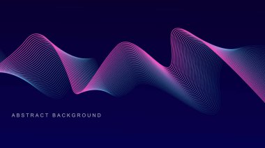 Koyu mavi arka planda soyut parlak dalga çizgileri. Dinamik dalga deseni. Modern dalgalı hatlar. Gelecekçi teknoloji konsepti. Pankart, poster, kapak, broşür, broşür, web sitesi