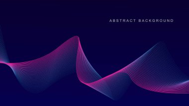 Koyu mavi arka planda soyut parlak dalga çizgileri. Dinamik dalga deseni. Modern dalgalı hatlar. Gelecekçi teknoloji konsepti. Pankart, poster, kapak, broşür, broşür, web sitesi