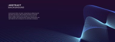 Koyu mavi arka planda soyut parlak dalga çizgileri. Dinamik dalga deseni. Modern dalgalı hatlar. Gelecekçi teknoloji konsepti. Pankart, poster, kapak, broşür, broşür, web sitesi