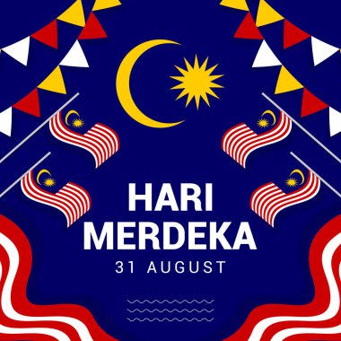 Malezya Bağımsızlığı 'nın vektör illüstrasyonu 31 Ağustos' ta kutlandı. Tebrik kartları, posterler, afişler, sosyal medya için tasarım