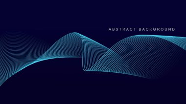Koyu mavi arkaplanda soyut mavi dalga çizgisi deseni. Gelecekçi teknoloji konsepti. Pankart, poster, kapak, broşür, broşür, web sitesi