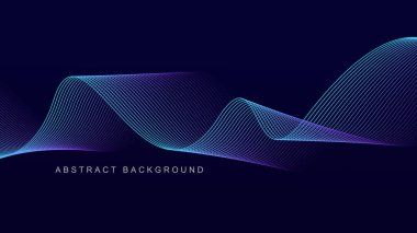 Koyu mavi arkaplanda soyut mavi dalga çizgisi deseni. Gelecekçi teknoloji konsepti. Pankart, poster, kapak, broşür, broşür, web sitesi