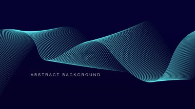 Koyu mavi arkaplanda soyut mavi dalga çizgisi deseni. Gelecekçi teknoloji konsepti. Pankart, poster, kapak, broşür, broşür, web sitesi