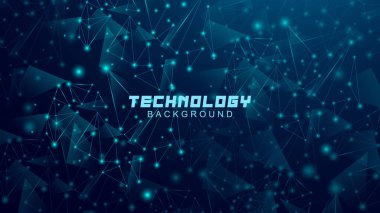 Soyut arka plan dijital teknoloji kavramı. Mavi ışık parçacıkları olan gelecekteki üçgen çizgiler. Pankartlar, web siteleri, duvar kağıtları, posterler için uygun