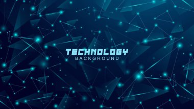 Soyut arka plan dijital teknoloji kavramı. Mavi ışık parçacıkları olan gelecekteki üçgen çizgiler. Pankartlar, web siteleri, duvar kağıtları, posterler için uygun