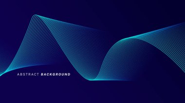 Koyu mavi arka planda soyut parlak dalga çizgileri. Dinamik dalga deseni. Modern dalgalı hatlar. Gelecekçi teknoloji konsepti. Pankart, poster, kapak, broşür, broşür, web sitesi