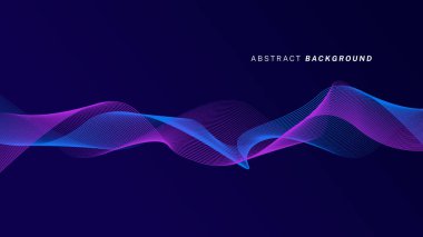 Koyu mavi arka planda soyut parlak dalga çizgileri. Dinamik dalga deseni. Modern dalgalı hatlar. Gelecekçi teknoloji konsepti. Pankart, poster, kapak, broşür, broşür, web sitesi