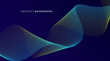 Koyu mavi arka planda soyut parlak dalga çizgileri. Dinamik dalga deseni. Modern dalgalı hatlar. Gelecekçi teknoloji konsepti. Pankart, poster, kapak, broşür, broşür, web sitesi