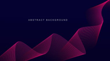 Koyu mavi arkaplanda soyut mavi dalga çizgisi deseni. Gelecekçi teknoloji konsepti. Pankart, poster, kapak, broşür, iniş sayfası, web sitesi