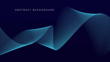 Koyu mavi arkaplanda soyut mavi dalga çizgisi deseni. Gelecekçi teknoloji konsepti. Pankart, poster, kapak, broşür, iniş sayfası, web sitesi
