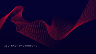 Koyu mavi arkaplanda soyut kırmızı dalga çizgisi deseni. Gelecekçi teknoloji konsepti. Pankart, poster, kapak, broşür, broşür, web sitesi
