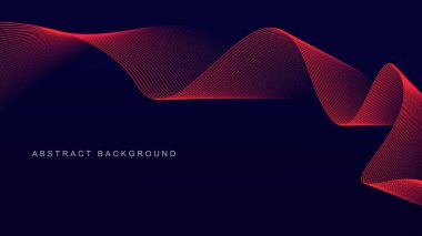 Koyu mavi arkaplanda soyut kırmızı dalga çizgisi deseni. Gelecekçi teknoloji konsepti. Pankart, poster, kapak, broşür, broşür, web sitesi