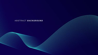 Koyu mavi arka planda soyut parlayan dalga çizgileri. Dinamik dalga deseni. Modern dalgalı hatlar. Gelecekçi teknoloji konsepti. 