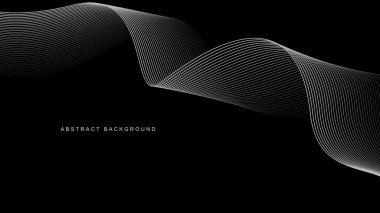 Siyah arkaplanda soyut parlayan dalga çizgileri. Dinamik dalga deseni. Modern dalgalı hatlar. Gelecekçi teknoloji konsepti. Pankart, poster, kapak, broşür, broşür, web sitesi