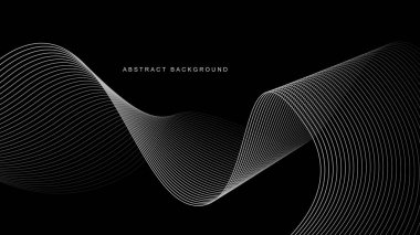 Siyah arkaplanda soyut parlayan dalga çizgileri. Dinamik dalga deseni. Modern dalgalı hatlar. Gelecekçi teknoloji konsepti. Pankart, poster, kapak, broşür, broşür, web sitesi