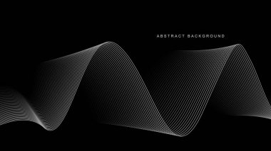 Siyah arkaplanda soyut parlayan dalga çizgileri. Dinamik dalga deseni. Modern dalgalı hatlar. Gelecekçi teknoloji konsepti. Pankart, poster, kapak, broşür, broşür, web sitesi