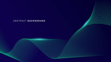 Koyu mavi arka planda soyut parlak dalga çizgileri. Dinamik dalga deseni. Modern dalgalı hatlar. Gelecekçi teknoloji konsepti. Pankart, poster, kapak, broşür, broşür, web sitesi