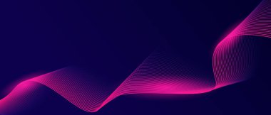 Koyu mavi arka planda soyut parlak dalga çizgileri. Dinamik dalga deseni. Modern dalgalı hatlar. Gelecekçi teknoloji konsepti. Pankart, poster, kapak, broşür, broşür, web sitesi