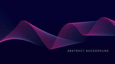 Koyu mavi arka planda soyut parlayan dalga çizgileri. Dinamik dalga deseni. Modern dalgalı hatlar. Gelecekçi teknoloji konsepti