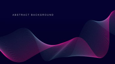 Koyu mavi arka planda soyut parlayan dalga çizgileri. Dinamik dalga deseni. Modern dalgalı hatlar. Gelecekçi teknoloji konsepti