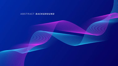 Koyu mavi arka planda soyut parlak dalga çizgileri. Dinamik dalga deseni. Modern dalgalı hatlar. Gelecekçi teknoloji konsepti. Pankart, poster, kapak, broşür, broşür, web sitesi