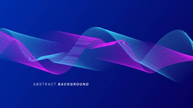 Koyu mavi arka planda soyut parlak dalga çizgileri. Dinamik dalga deseni. Modern dalgalı hatlar. Gelecekçi teknoloji konsepti. Pankart, poster, kapak, broşür, broşür, web sitesi
