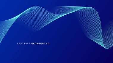 Koyu mavi arka planda soyut parlak dalga çizgileri. Dinamik dalga deseni. Modern dalgalı hatlar. Gelecekçi teknoloji konsepti. Pankart, poster, kapak, broşür, broşür, web sitesi