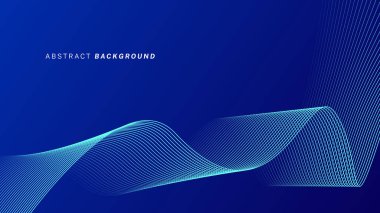 Koyu mavi arka planda soyut parlak dalga çizgileri. Dinamik dalga deseni. Modern dalgalı hatlar. Gelecekçi teknoloji konsepti. Pankart, poster, kapak, broşür, broşür, web sitesi