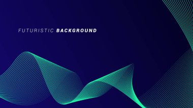 Koyu mavi arka planda soyut parlak dalga çizgileri. Dinamik dalga deseni. Modern dalgalı hatlar. Gelecekçi teknoloji konsepti. Pankart, poster, kapak, broşür, broşür, web sitesi