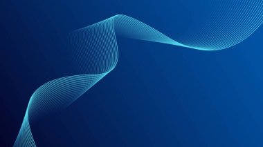 Koyu mavi arkaplanda soyut mavi dalga çizgisi deseni. Gelecekçi teknoloji konsepti. Pankart, poster, kapak, broşür, broşür, web sitesi
