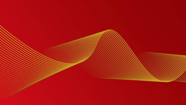 Абстрактный фон, красный цвет с роскошными волнами золотой линии