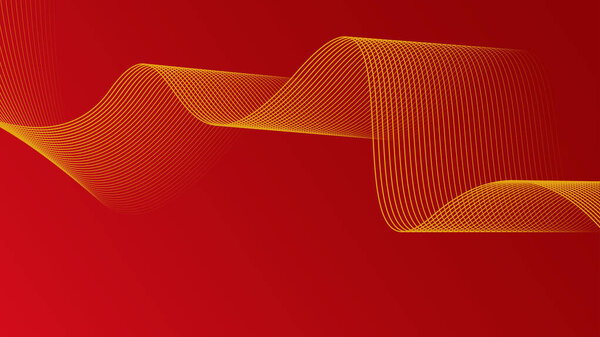Абстрактный фон, красный цвет с роскошными волнами золотой линии