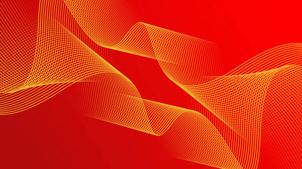 Абстрактный фон, красный цвет с роскошными волнами золотой линии