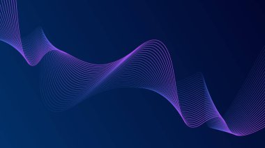 Koyu mavi arkaplanda soyut dalga çizgileri. Modern dalgalı hatlar. Gelecekçi teknoloji konsepti.