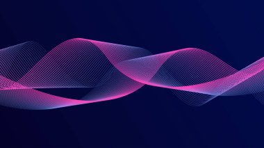 Koyu mavi arkaplanda soyut dalga çizgisi deseni. Gelecekçi teknoloji konsepti. Pankart, poster, kapak, broşür, broşür, web sitesi