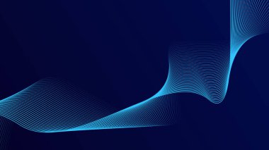 Koyu mavi arkaplanda soyut dalga çizgisi deseni. Gelecekçi teknoloji konsepti. Pankart, poster, kapak, broşür, broşür, web sitesi