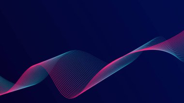 Koyu mavi arkaplanda soyut dalga çizgisi deseni. Gelecekçi teknoloji konsepti. Pankart, poster, kapak, broşür, broşür, web sitesi