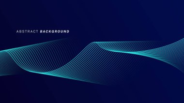Koyu mavi arkaplanda soyut dalga çizgisi deseni. Gelecekçi teknoloji konsepti. Pankart, poster, kapak, broşür, broşür, web sitesi