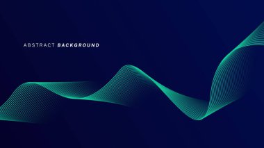 Koyu mavi arkaplanda soyut dalga çizgisi deseni. Gelecekçi teknoloji konsepti. Pankart, poster, kapak, broşür, broşür, web sitesi