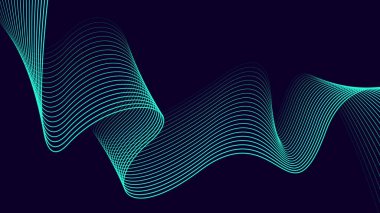 Koyu mavi arka planda soyut parlak dalga çizgileri. Dinamik dalga deseni. Modern dalgalı hatlar. Gelecekçi teknoloji konsepti. Pankart, poster, kapak, broşür, broşür, web sitesi