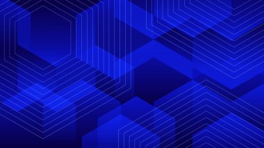 Soyut koyu mavi arkaplan. Modern tasarım geometrik altıgen şekil. Kitapçık, broşür, afiş, poster, web sitesi, broşür, kapak, şirket, fon. Vektör illüstrasyonu