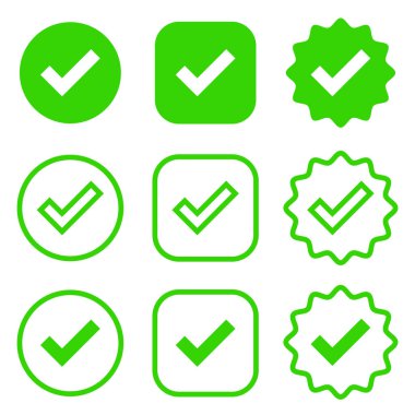 İşaretleme Kutusu Simgeleri. Simgeleri işaretle ve işaretle, yeşil renkli Simgeleri düzelt