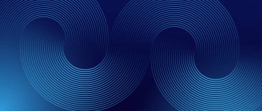 Koyu mavi çember çizgisi soyut arkaplan. Parlak mavi daire geometrik çizgiler ve gelecekteki teknoloji konsepti. Vektör illüstrasyonu