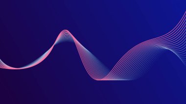 Koyu mavi arka planda soyut parlayan dalga çizgileri. Modern dalgalı hatlar. Gelecekçi teknoloji konsepti.