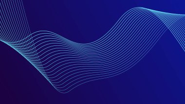 Koyu mavi arka planda soyut parlayan dalga çizgileri. Modern dalgalı hatlar. Gelecekçi teknoloji konsepti.